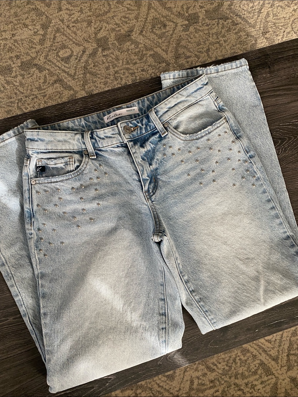 KanCan Light Blue Straight Leg Jeans with Silver Studs